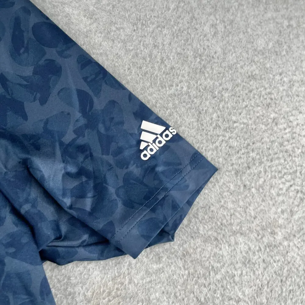 Adidas Polo Golf Shirt Navy Blue Geometric Print Stretch Casual Mens Medium